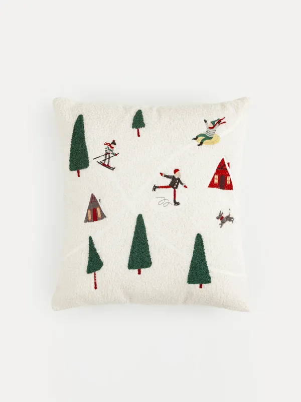 Подушка декоративная, 45х45 см, шерпа, молочная, Зимние забавы, Sherpa, image-0