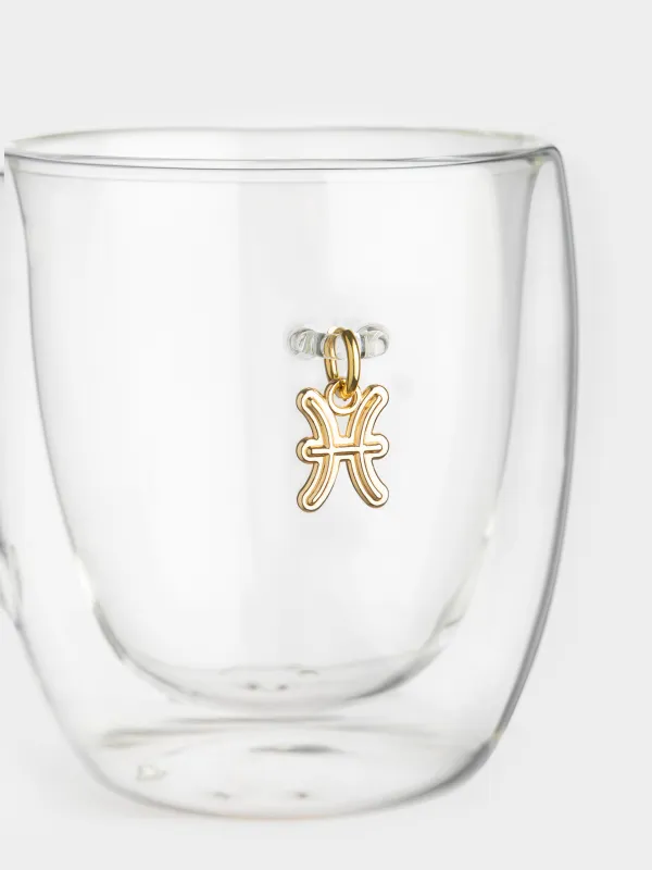 Кружка, 280 мл, стекло Б/металл, с золотистой подвеской, Рыбы, Air figure zodiac, image-4