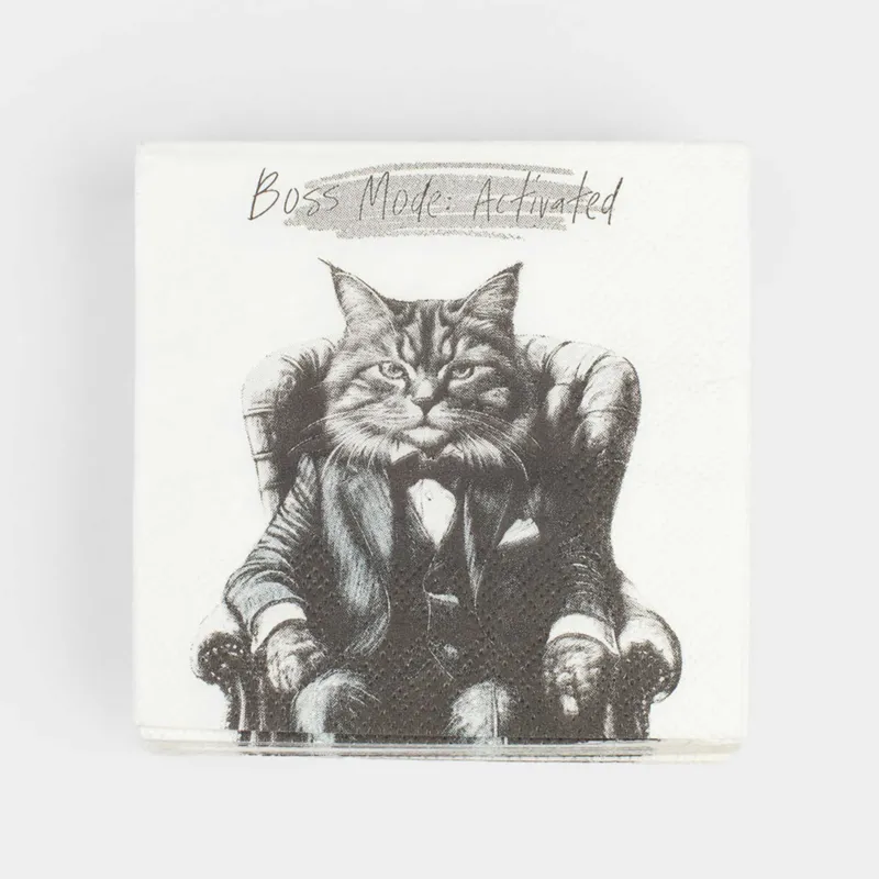 Салфетки бумажные, 21х21 см, 20 шт, квадратные, белые, Кот в костюме, Cat