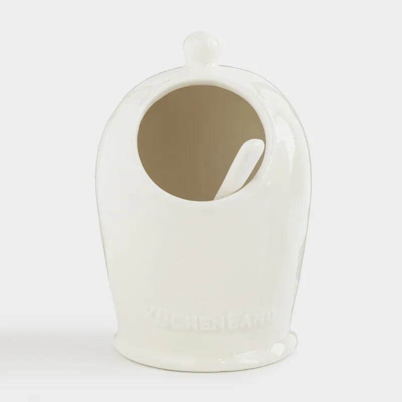 Емкость для соли, 15 см, с ложкой, керамика, молочно-бежевая, в крапинку, Ceramo speckled