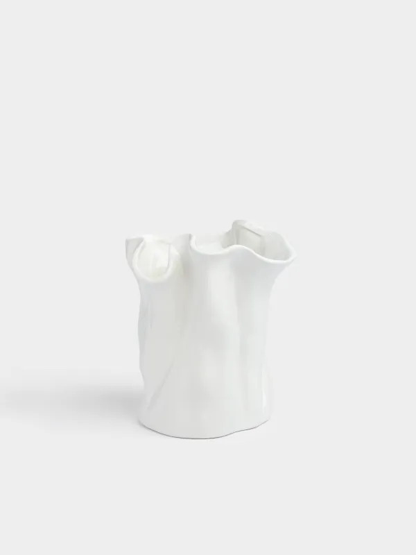 Ваза для цветов, 20 см, керамика D, молочная, Мятый эффект, Crumple, image-0