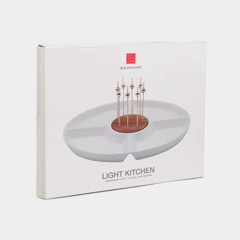 Менажница, 27x22 см, 4 отд, со шпажками, фарфор P/дерево, белая, Light kitchen, image-4