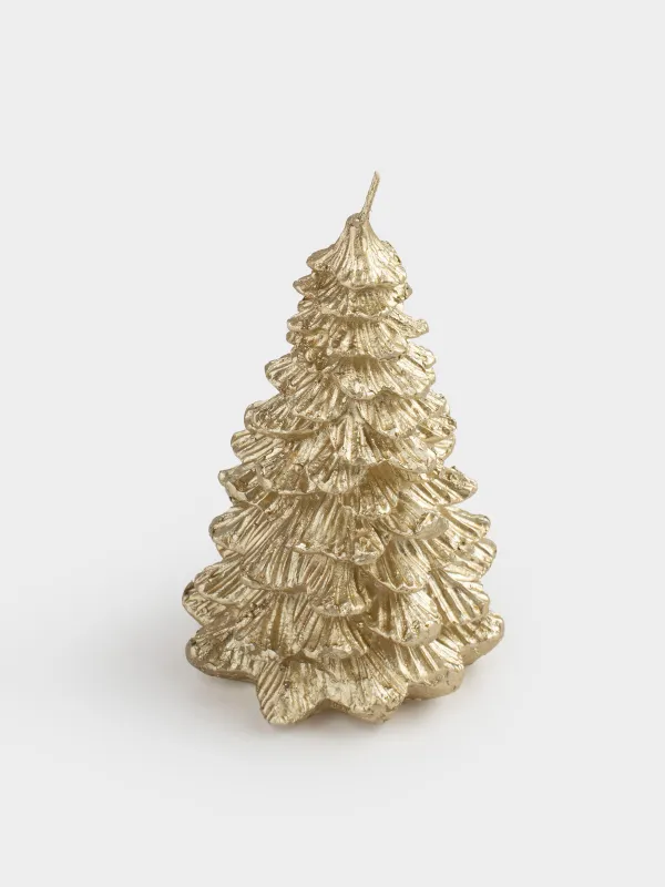 Свеча, 7x12 см, с блестками, золотистая, Елка, Fir candle, image-1