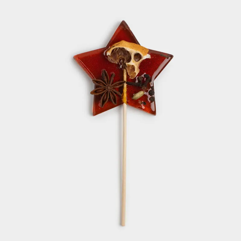 Леденец для глинтвейна, 60 гр, на палочке, сахар, оранжевый, Звезда, Mulled