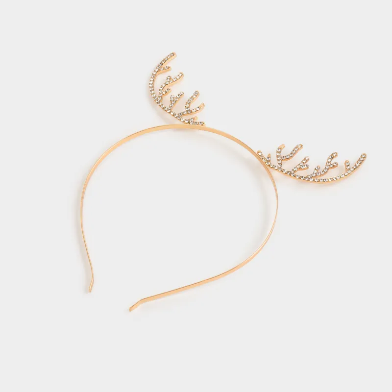 Ободок карнавальный, 16х20 см, детский, металл, золотистый, Оленьи рожки, Sparkly deer, image-1