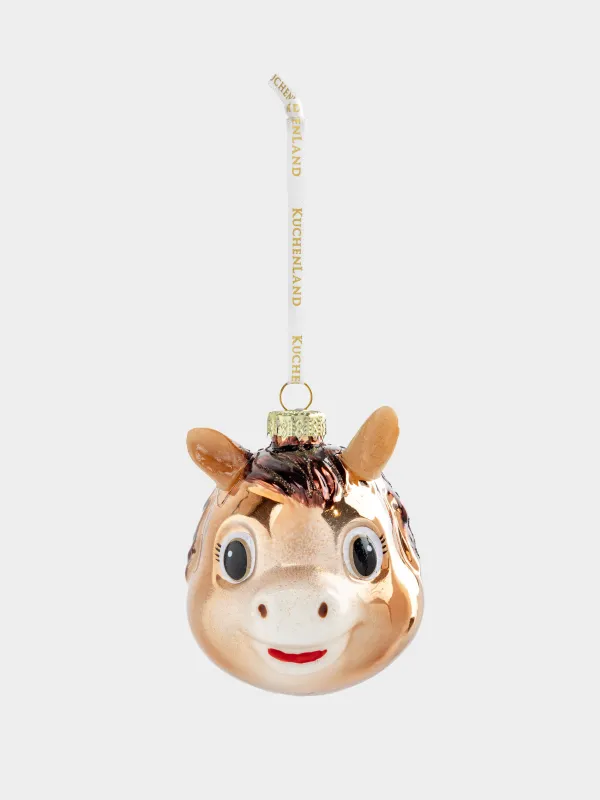 Игрушка елочная, 8 см, стекло, с блестками, коричневая, Лошадка, Figure christmas, image-1