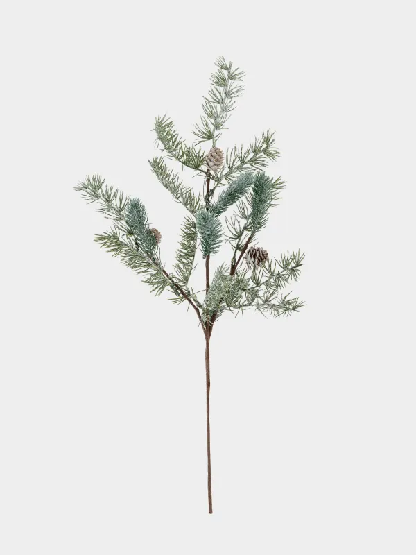 Ветка декоративная, 60 см, пластик, Хвоя с шишками, Conifer decor, image-0
