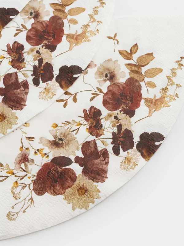 Салфетки бумажные, 33 см, 20 шт, круглые, белые, Осенние цветы, Flower garden, image-4