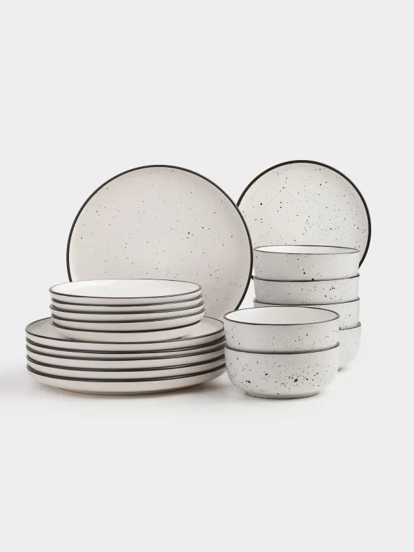 Сервиз обеденный, 6 перс, 18 пр, керамика, белый, с черным кантом, в крапинку, Speckled black, image-0