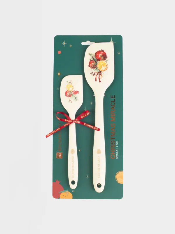 Лопатка-шпатель, 2 шт, силикон, молочная, Гранаты и апельсин, Christmas miracle, image-3
