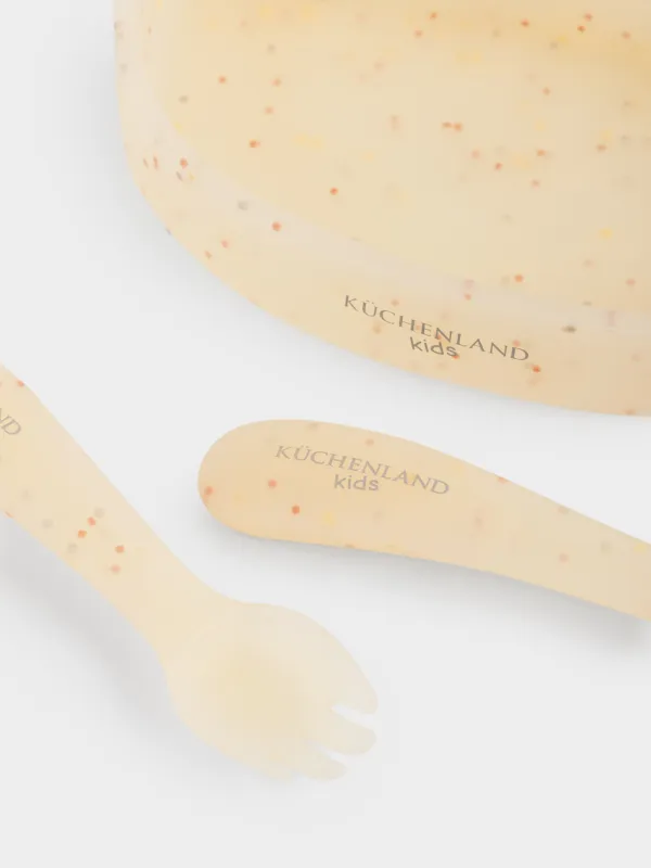 Набор посуды, детский, 1 перс, 3 пр, силикон, желтый, Kiddy sparkle, image-2