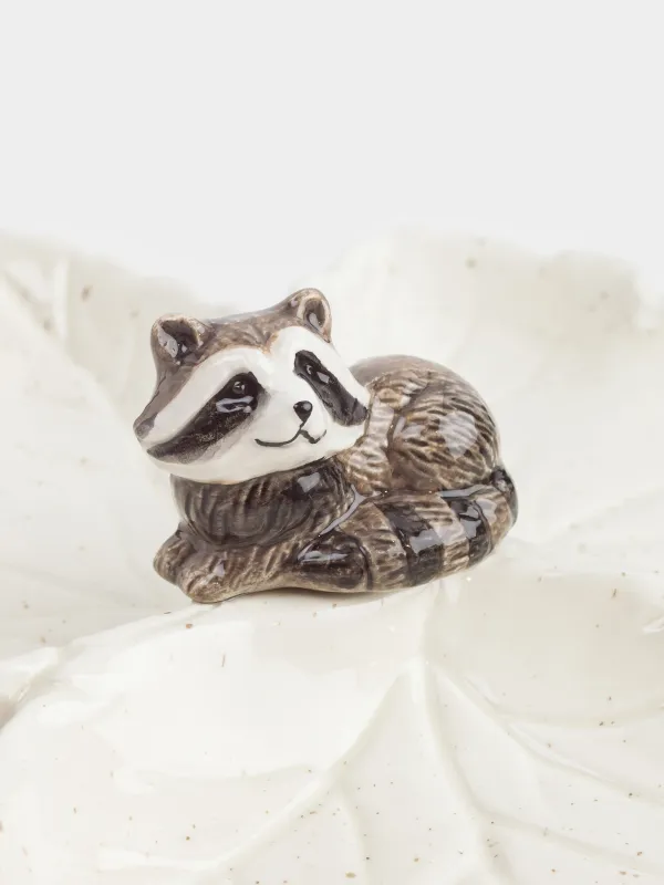 Менажница, с декором, 21 см, 3 отд, керамика, молочная, в крапинку, Енот на листьях, Slight frost, image-2