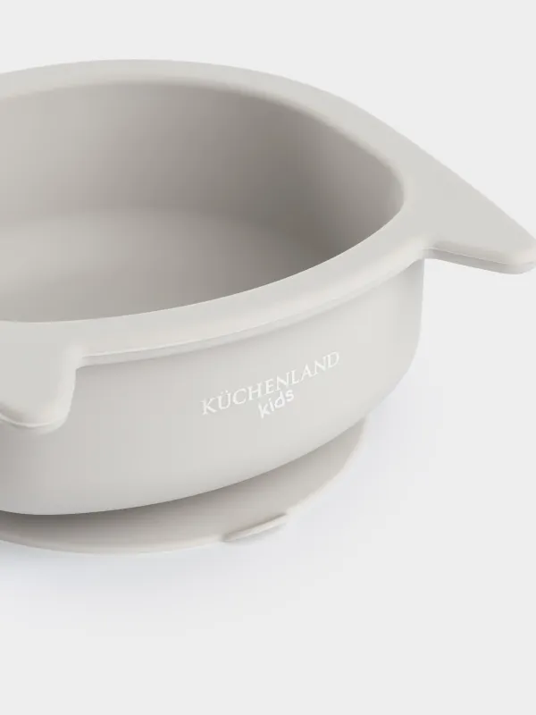 Тарелка суповая, детская, 13х5 см, на присоске, силикон, серая, Кот, Kiddy, image-7