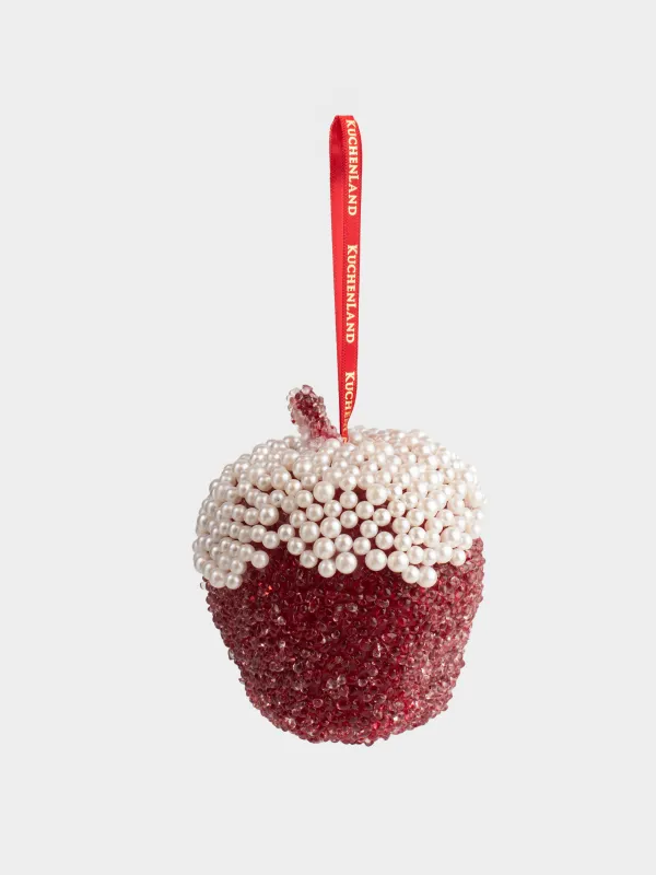 Игрушка елочная, 12 см, пенопласт/пластик, красная, Яблоко с бусинами, Fruits, image-3