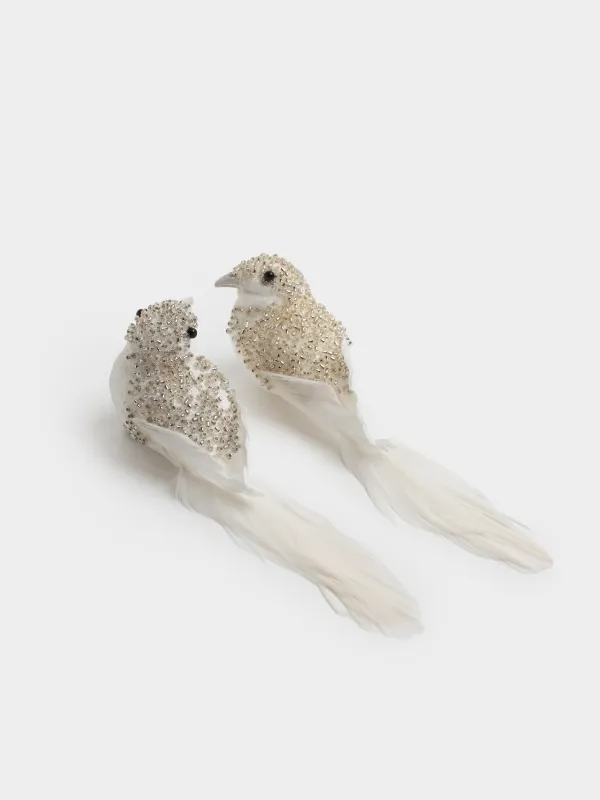 Украшение декоративное, 15 см, 2 шт, на клипсе, пенопласт/перо, молочное, Птица, Birds NY, image-1