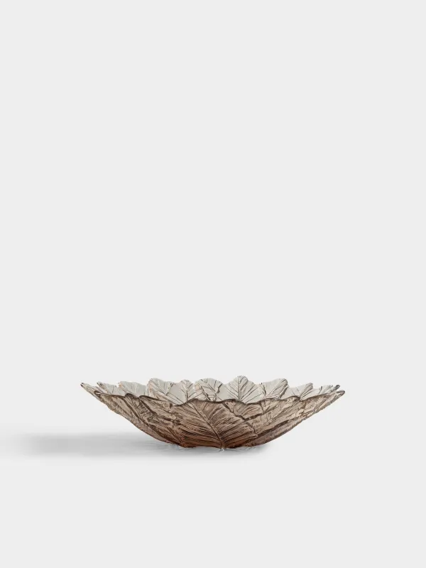 Ваза для фруктов, 31х7 см, стекло, янтарная, Листья, Leaves, image-0