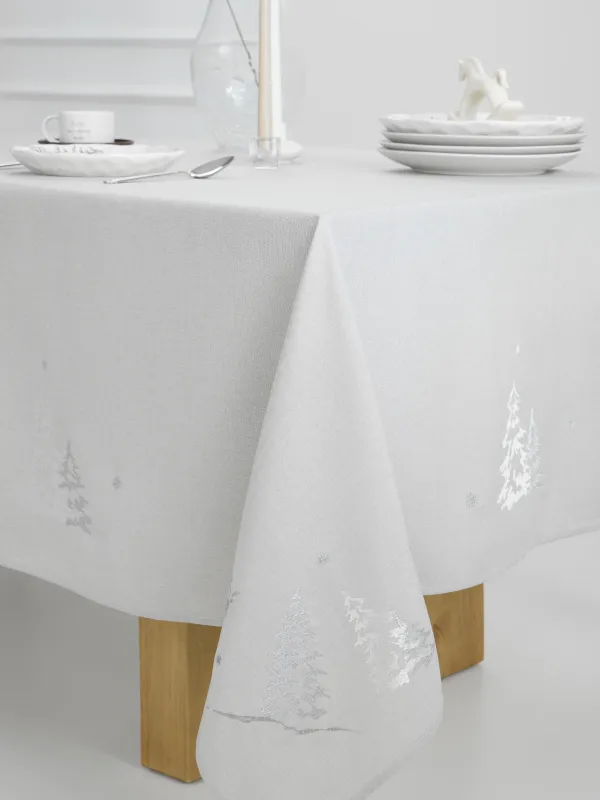 Скатерть, 160х160 см, полиэстер, светло-серая, Олени и ели, Forest fawn, image-4