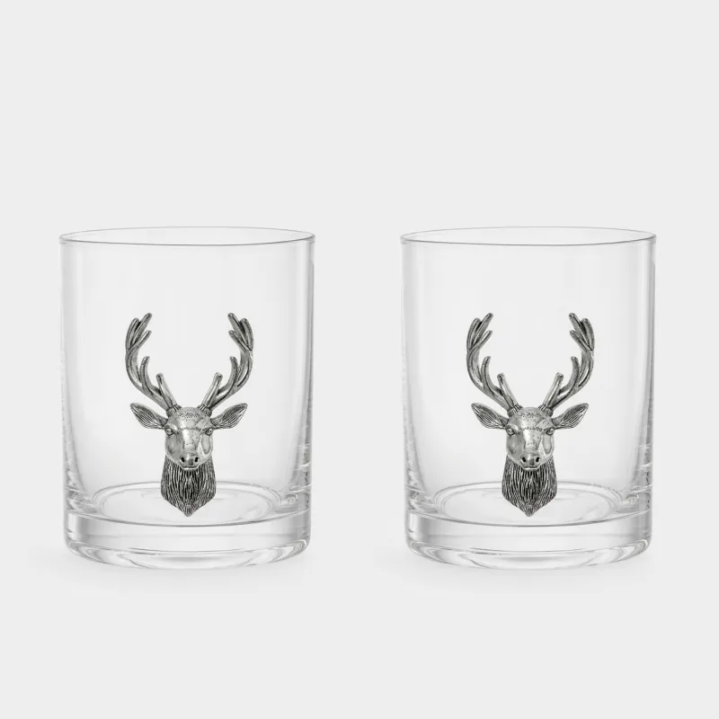 Стакан для виски, 10 см, 340 мл, 2 шт, стекло/металл, Серебристый олень, Lux elements