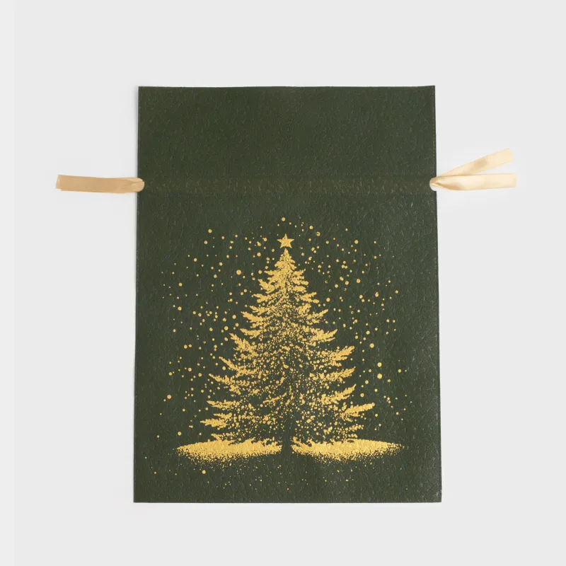 Мешок подарочный, 30х45 см, с завязками, полипропилен, зеленый, Ель, Night spruce