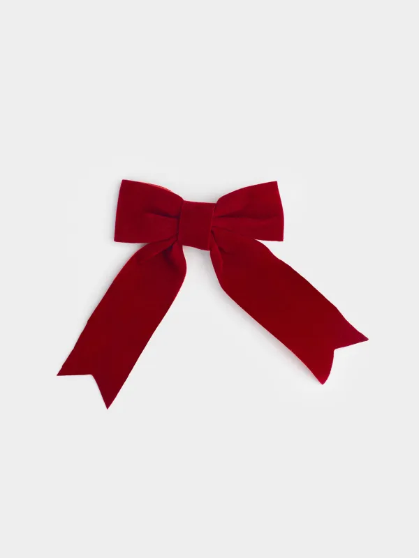 Украшение декоративное, 15х18 см, на клипсе, полиэстер, бордовое, Бант, Bow velvet, image-0