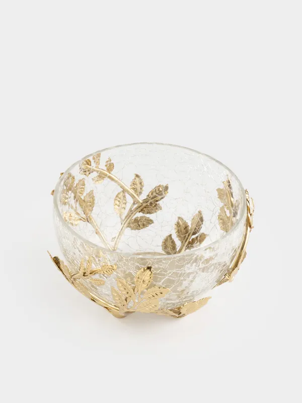 Блюдо глубокое, 16х8 см, на подставке, Листья, Fantastic gold, image-1