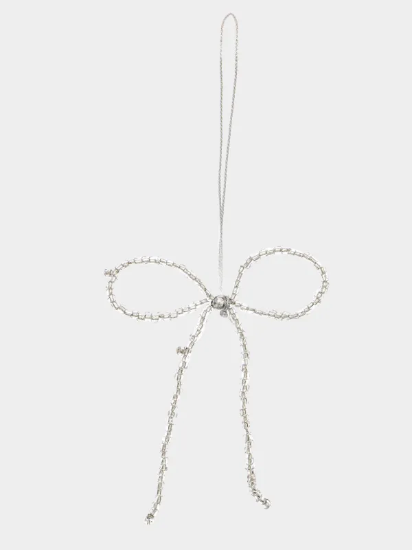 Игрушка елочная, 10 см, бисер/металл, серебристая, Бант, Beads figure, image-1