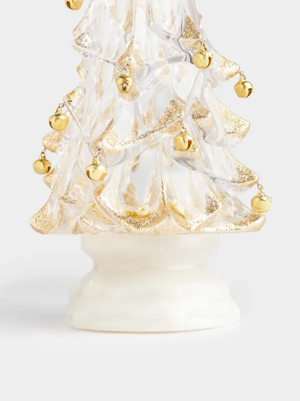 Статуэтка с подсветкой, 32 см, акрил, бело-золотистая, Ель с летающим снегом, Golden style, image-2