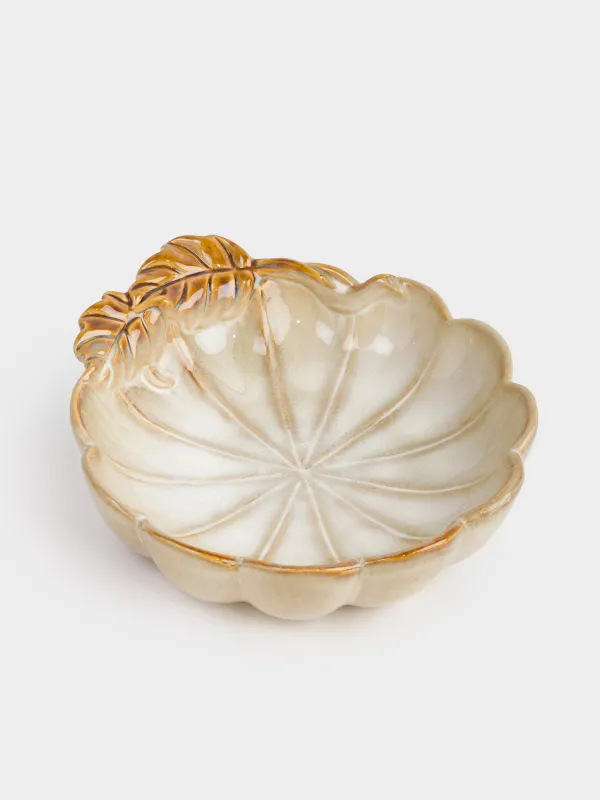 Блюдо глубокое, 23х7 см, керамика, молочно-коричневое, Тыква с листьями, Pumpkin velir, image-1