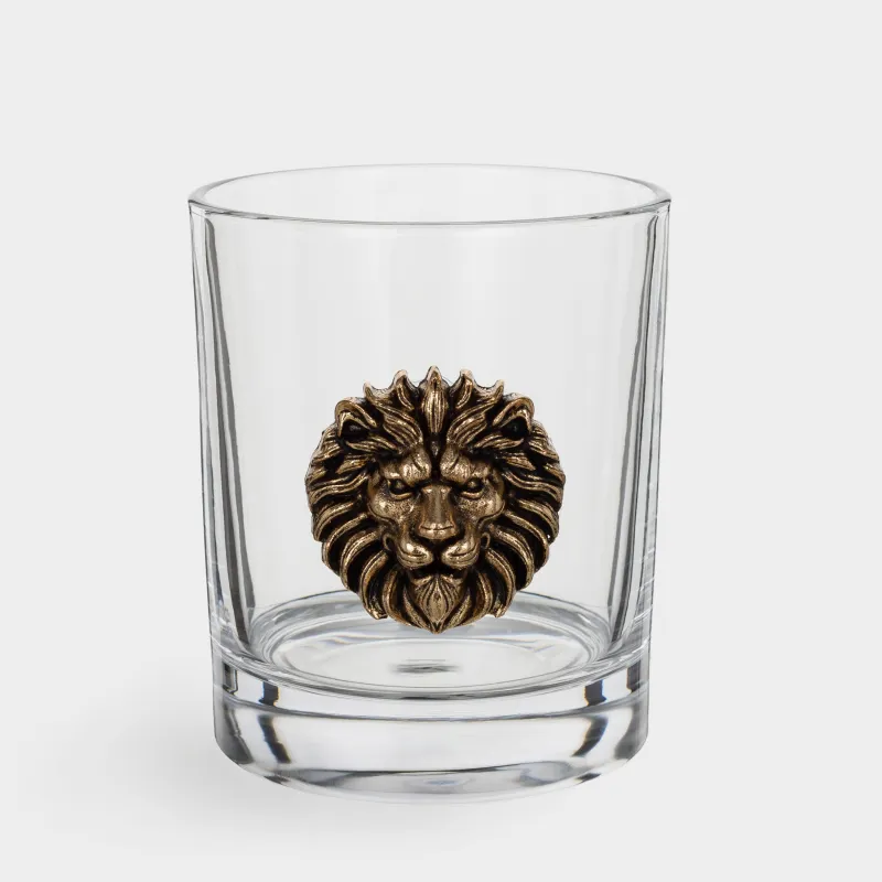 Стакан для виски, 10 см, 340 мл, стекло/металл, Золотистый лев, Lux elements