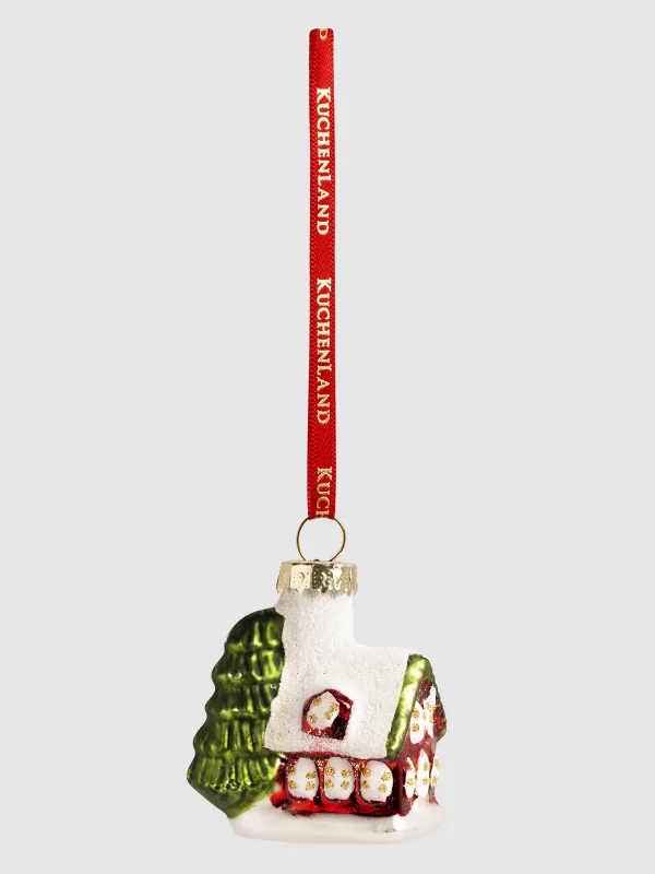 Игрушка елочная, 4 см, стекло, зелено-красная, Домик, Figure christmas, image-1