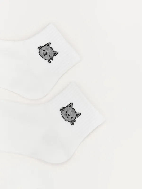 Носки детские, хлопок/полиэстер, белые, Кот, Lucky, image-1