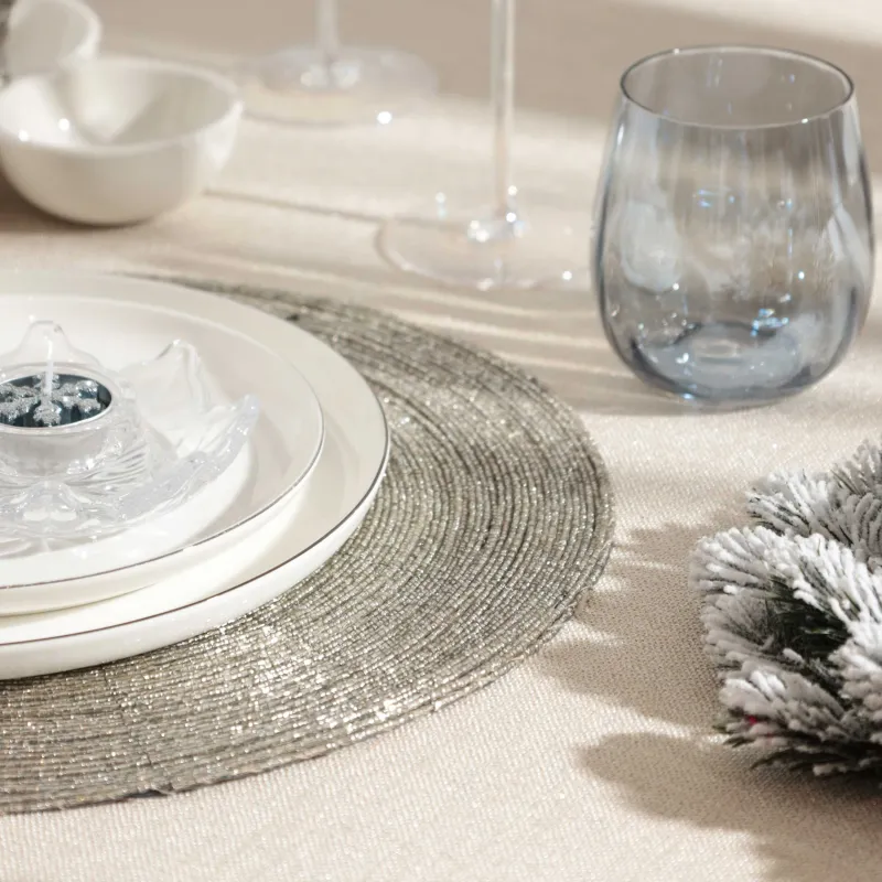 Салфетка под приборы, 36 см, бисер, круглая, светло-серебристая, Shiny beads, image-4