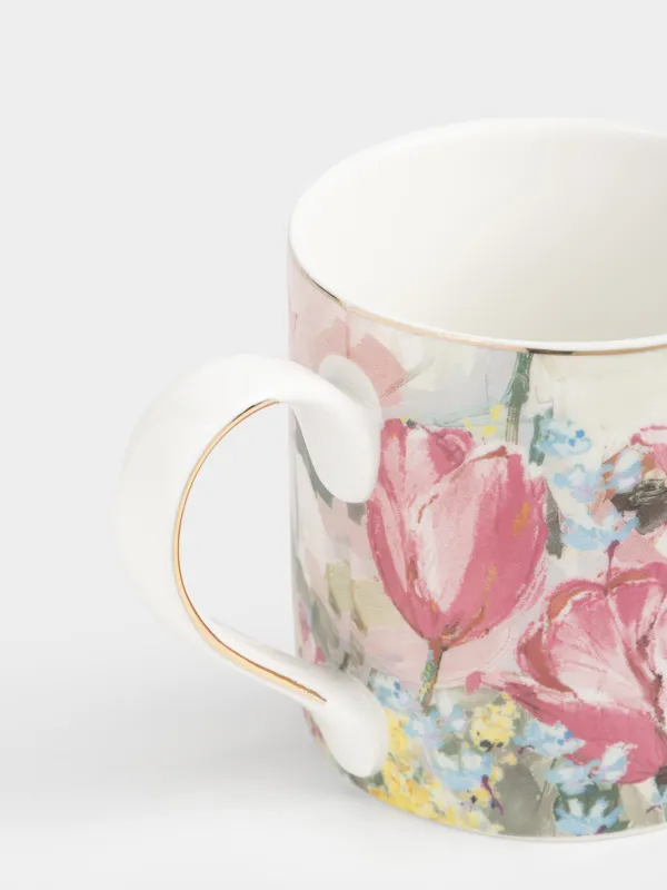 Кружка, 380 мл, фарфор N, с золотистым кантом, Тюльпаны, Flower garden, image-2