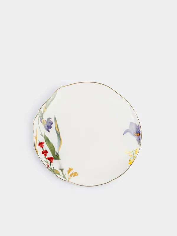 Тарелка закусочная, 22 см, фарфор N, белая, с золотистым кантом, Цветы, Night flower, image-0