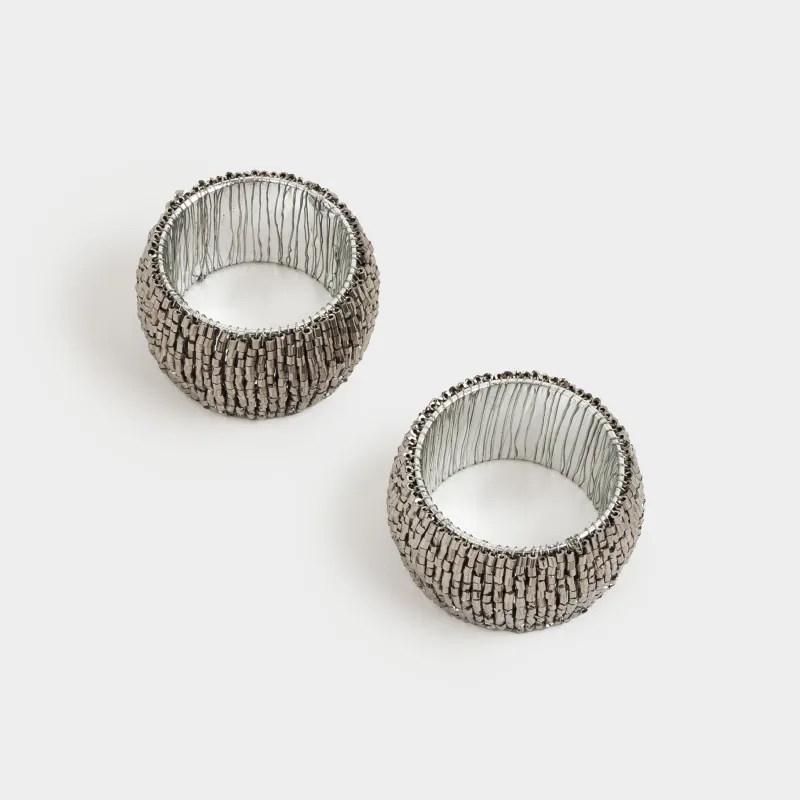 Кольцо для салфеток 5 см, 2 шт, бисер, круглое, темно-серое, Shiny beads, image-1
