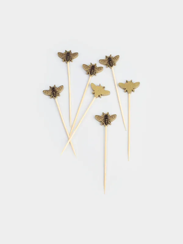 Шпажка для канапе, 9 см, 20 шт, бамбук, золотистая, Пчела, Elegant details, image-1