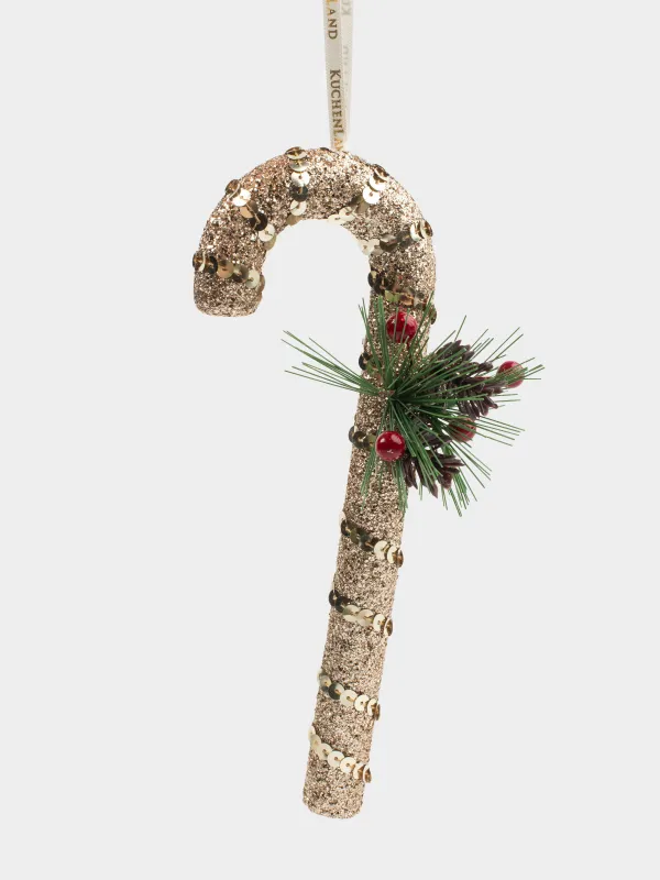 Игрушка елочная, 20 см, пенопласт/пластик, шампань, Трость леденец, Figure sparkle, image-0