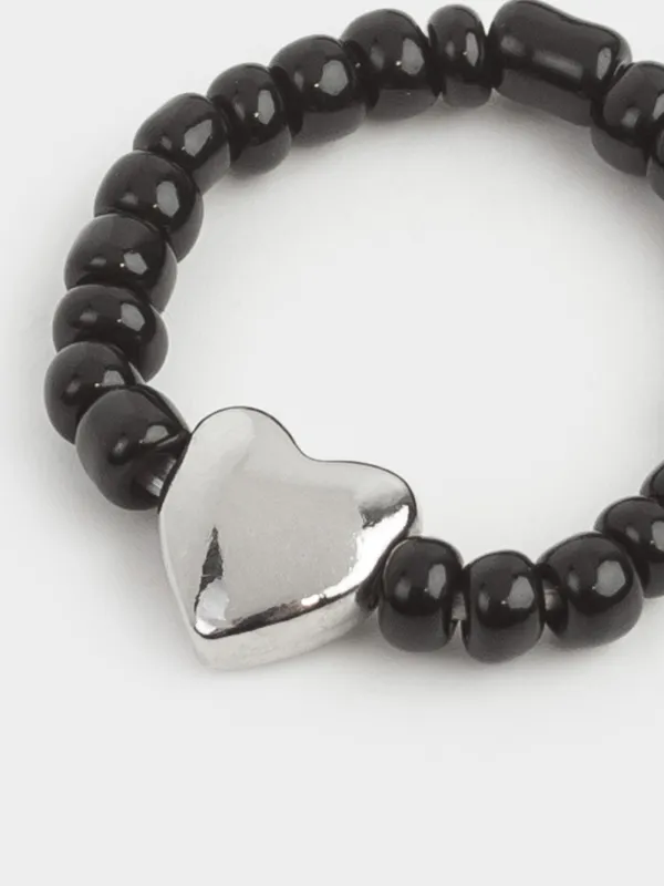 Кольцо, р. S-M, единый размер, стекло/металл, черное, Сердце, Jewelry black, image-2