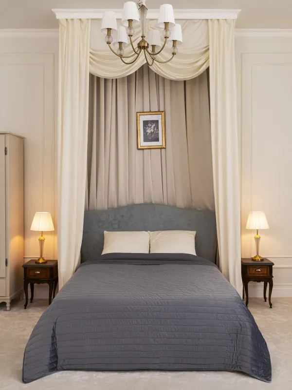 Покрывало, 220х240 см, стеганое, вельвет/микрофибра, серое, Stitch velvet, image-0