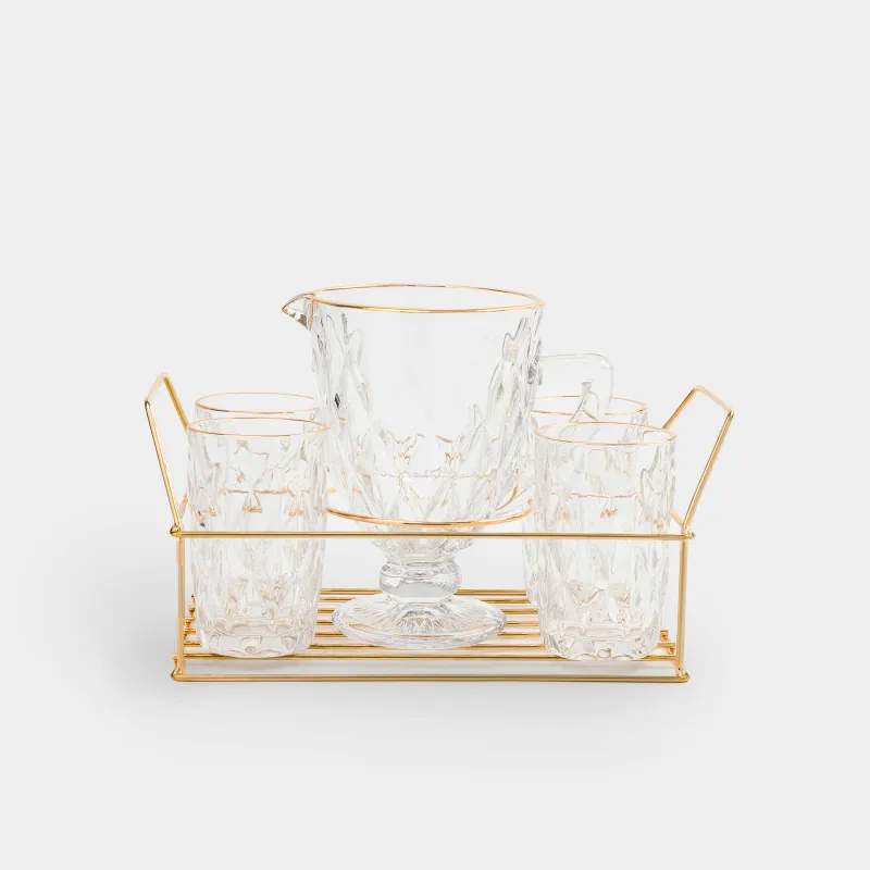 Набор для напитков, 4 перс, 5 пр, на подставке, стекло Р/металл, золотистый, Rhomb gold