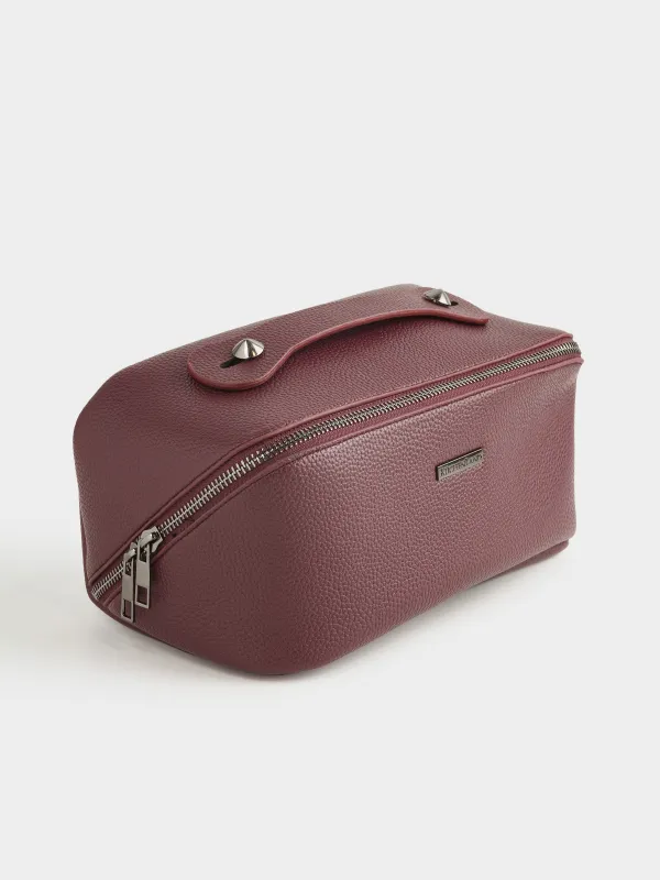 Косметичка, 24х13 см, с ручкой, полиуретан, бордовая, Krast, image-4