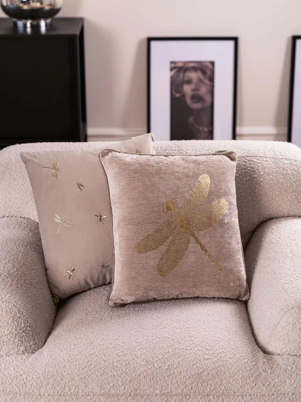 Подушка декоративная, 45х45 см, вельвет, светло-бежевая, Стрекозы и жуки, Bugs, image-8