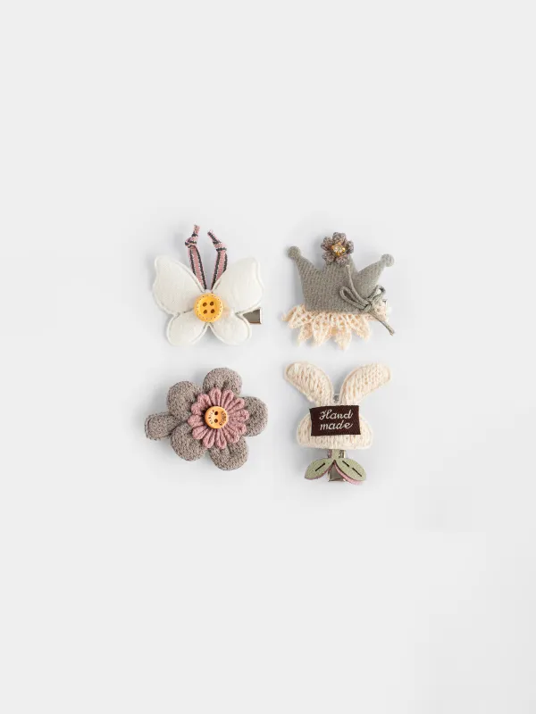 Набор заколок для волос, 3 см, 4 шт, детский, полиэстер/пластик, молочный, Бабочка, Wooly, image-0