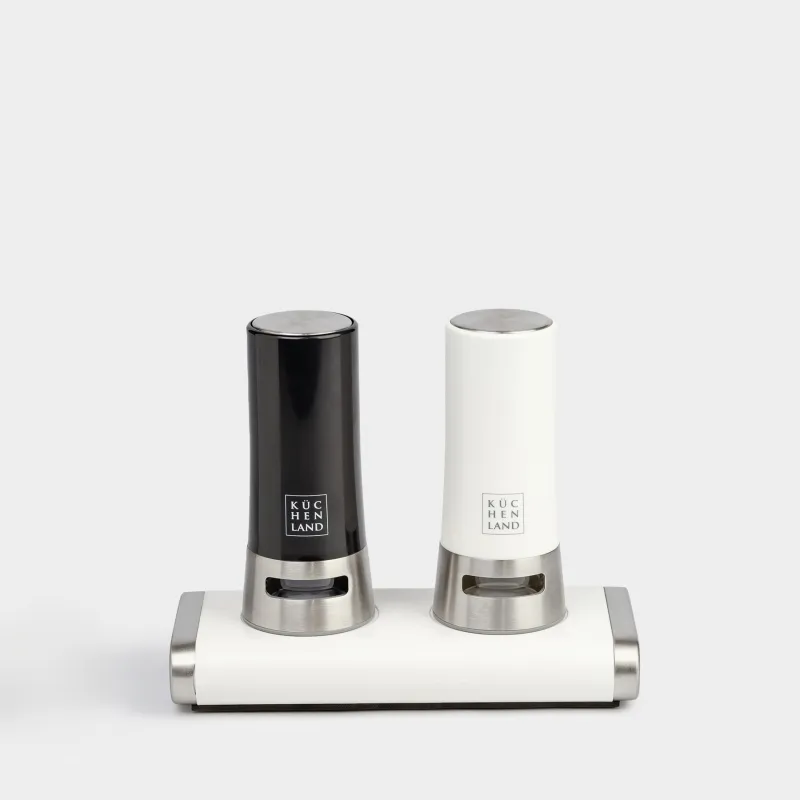 Набор для соли и перца, 11 см, на магнитной подставке, сталь/пластик, черный/белый, B&W