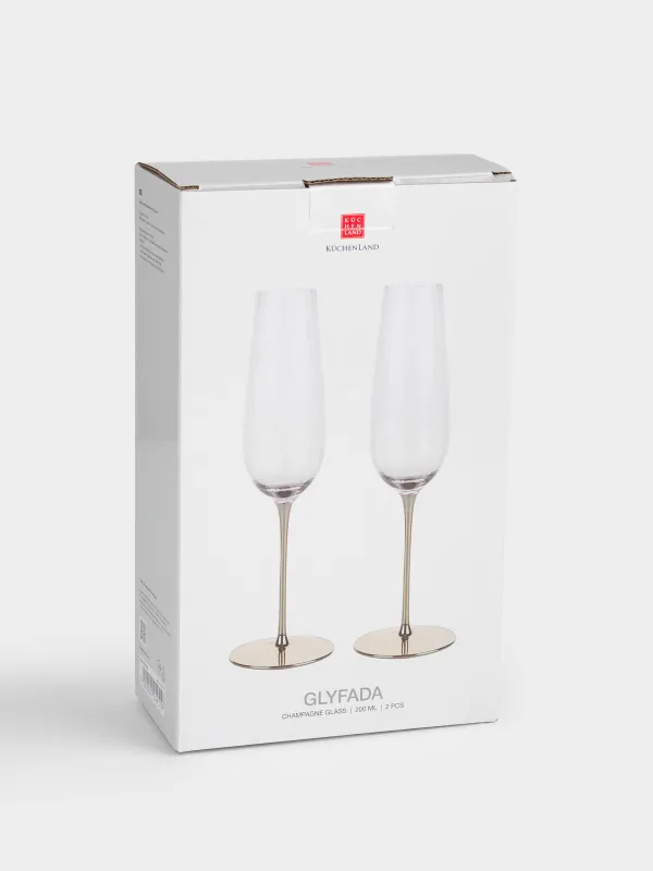 Бокал для шампанского, 200 мл, 2 шт, стекло, золотистая ножка, Glyfada, image-4
