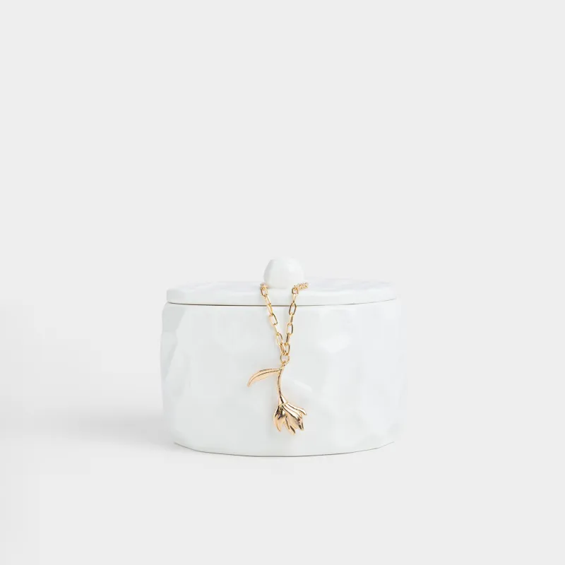 Емкость для хранения, 13х10 см, 500 мл, с подвеской, фарфор P, молочная, Мятый эффект, Crumple