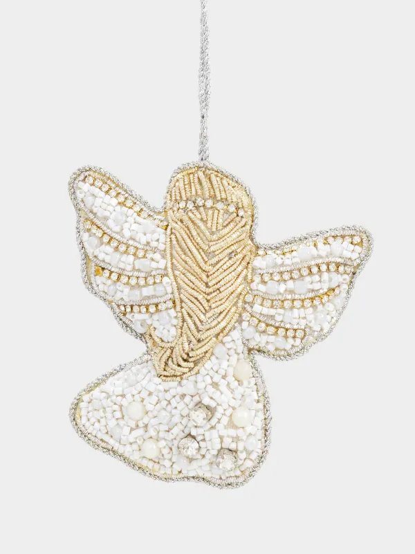 Игрушка елочная, 10 см, бисер/полифилл, бело-золотистая, Ангел, Beads figure, image-0