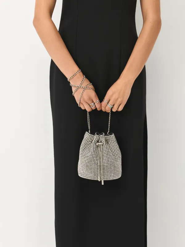 Сумка женская, 15х16 см, с ремешком-цепочкой, полиэстер/стразы, серебристая, Lika, image-1