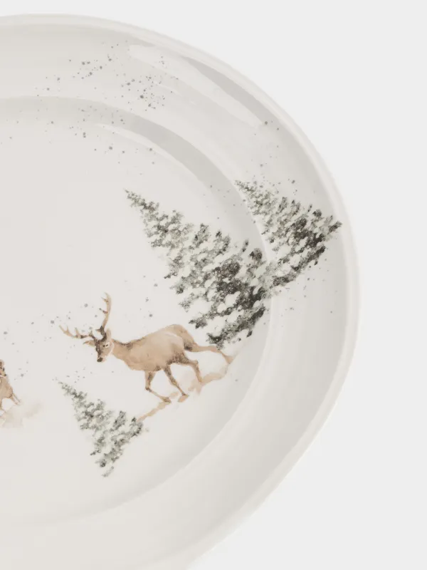 Тарелка обеденная, 27 см, керамика, белая, Олени в снежном лесу, Woodland story, image-4