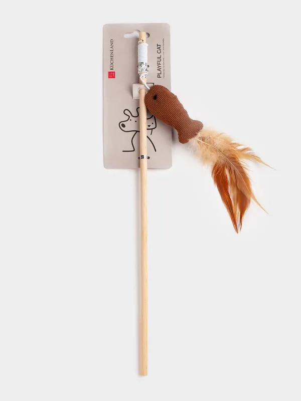 Игрушка-удочка для кошек, 1,1 м, с перьями, дерево/полиэстер, Рыбка, Playful cat, image-4